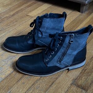 Andrew Marc Black Leather and Gray Canvas Men's Boots